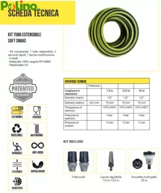 Tubo Acqua Irrigazione Giardino Estensibile 7,5 12,5 25 Metri SOFT-SNAKE 1/2